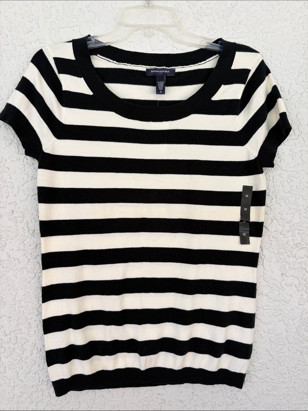 Banana Republic Black and White Striped Short Sleeve lightweight knit top size M